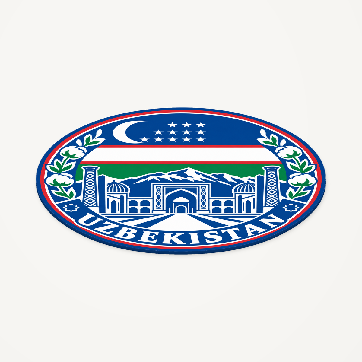 Uzbekistan 3D-printed country seal — angled view showing thin profile