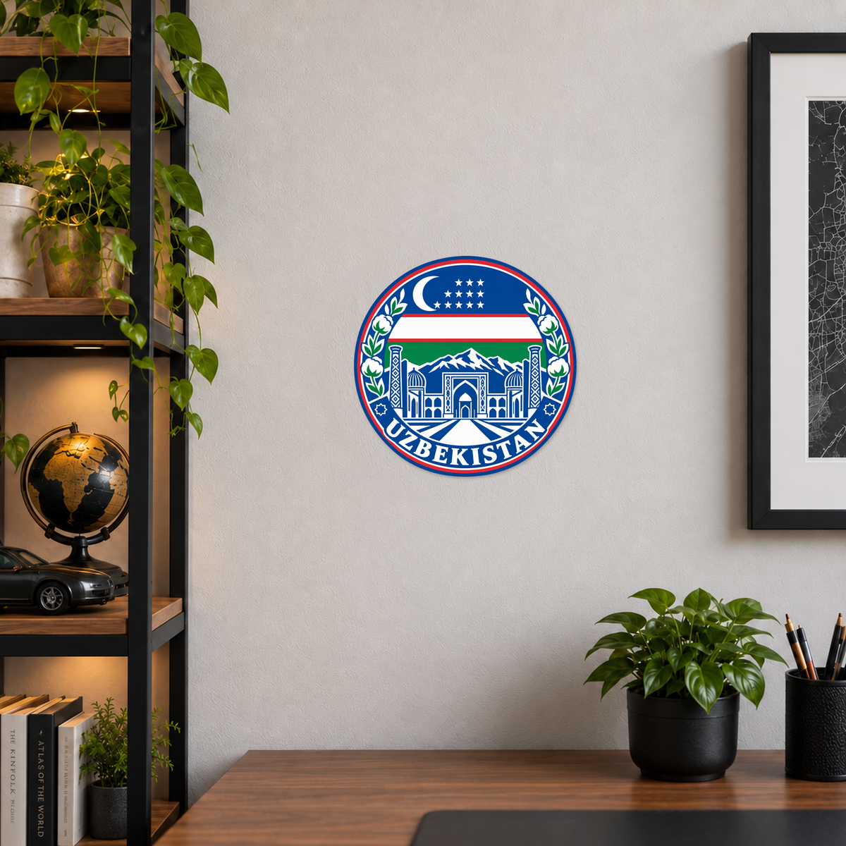 Uzbekistan 3D-printed country seal — wall display at approximately 9.5 inches diameter
