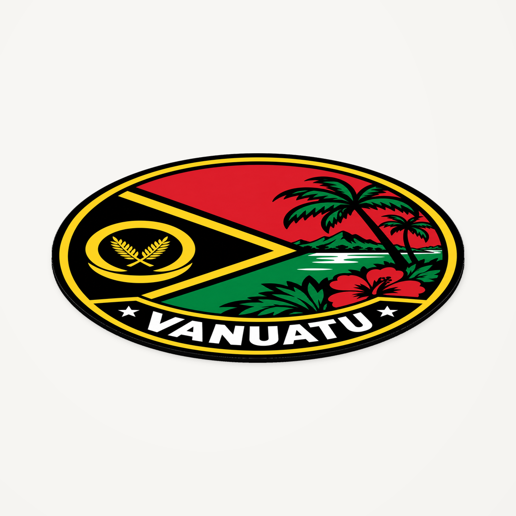 Vanuatu 3D-printed country seal — angled view showing thin profile