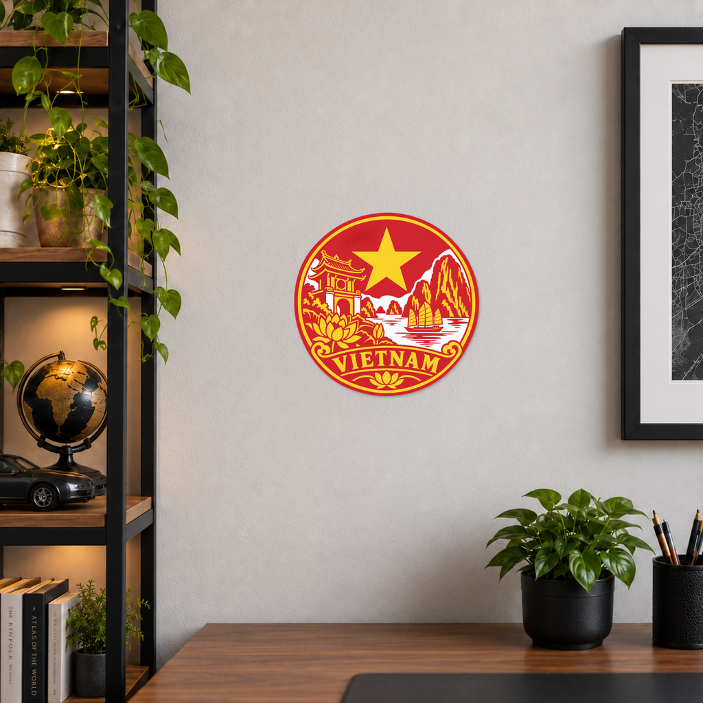 Vietnam 3D-printed country seal displayed on a home office wall at approximately 9.5 inches across