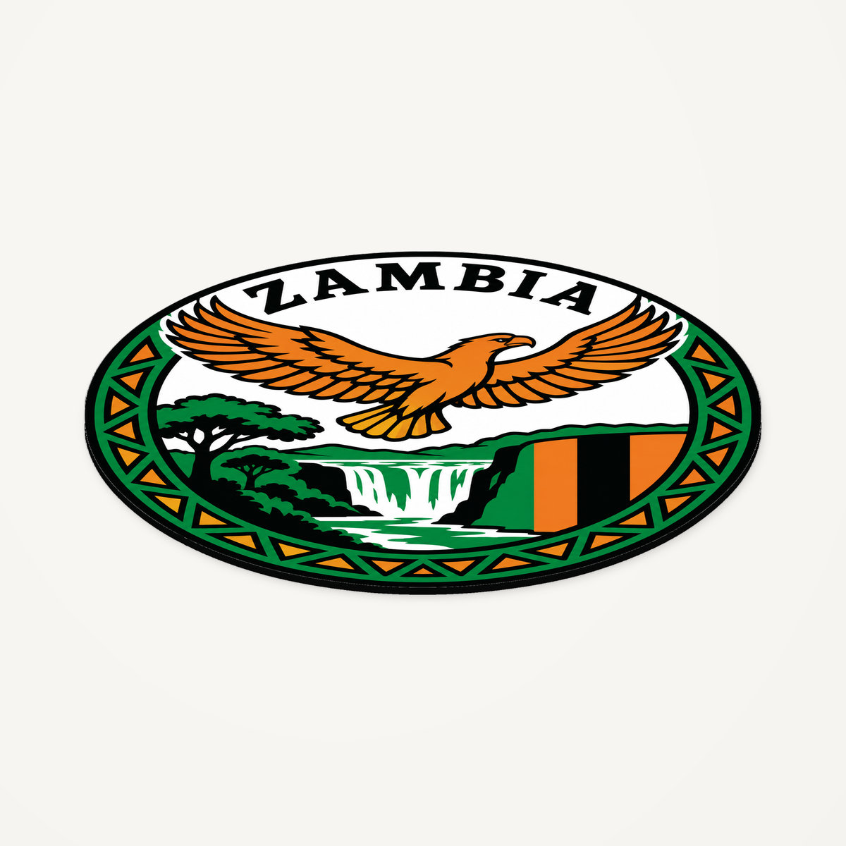 Angled view showing the thin profile of the Zambia 3D-printed country seal