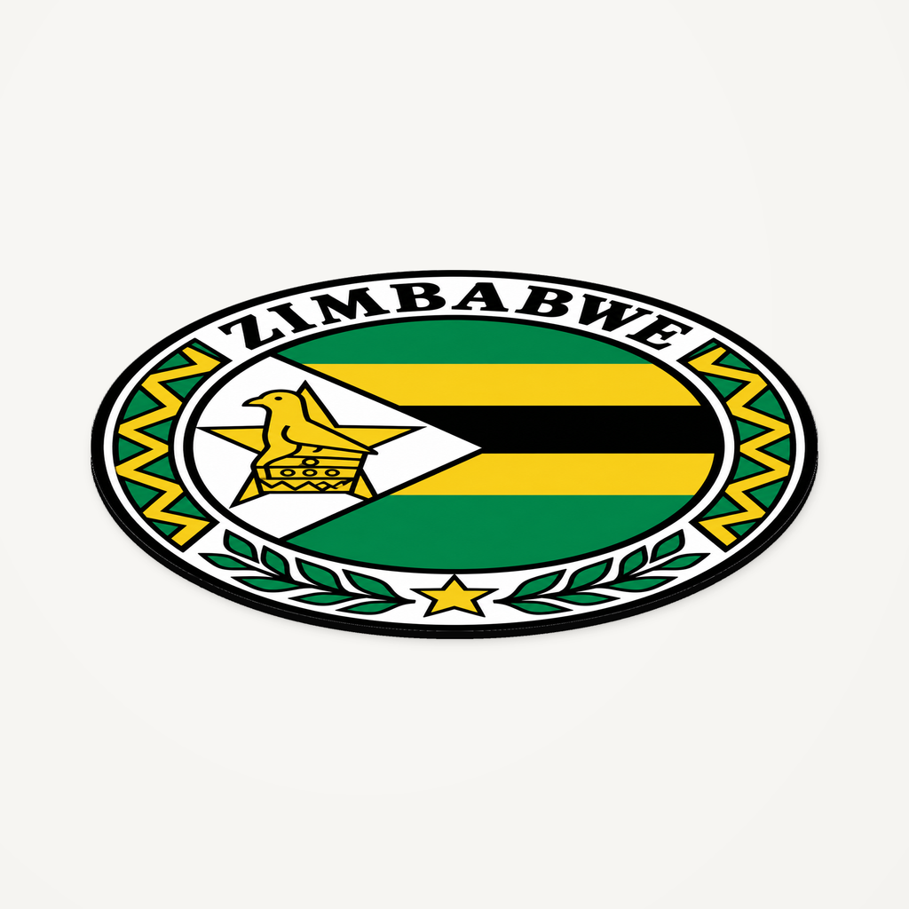 Angled view showing the thin profile of the Zimbabwe 3D-printed country seal