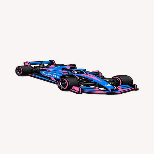 Alpine F1 Car Sign — angled view showing the thin plaque profile; illustrative rendering