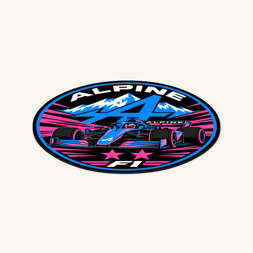 Alpine F1 Team Seal — angled view showing the thin plaque profile; illustrative rendering