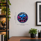 Alpine F1 Team Seal — example wall display with 9.5-inch width and height guides; illustrative rendering