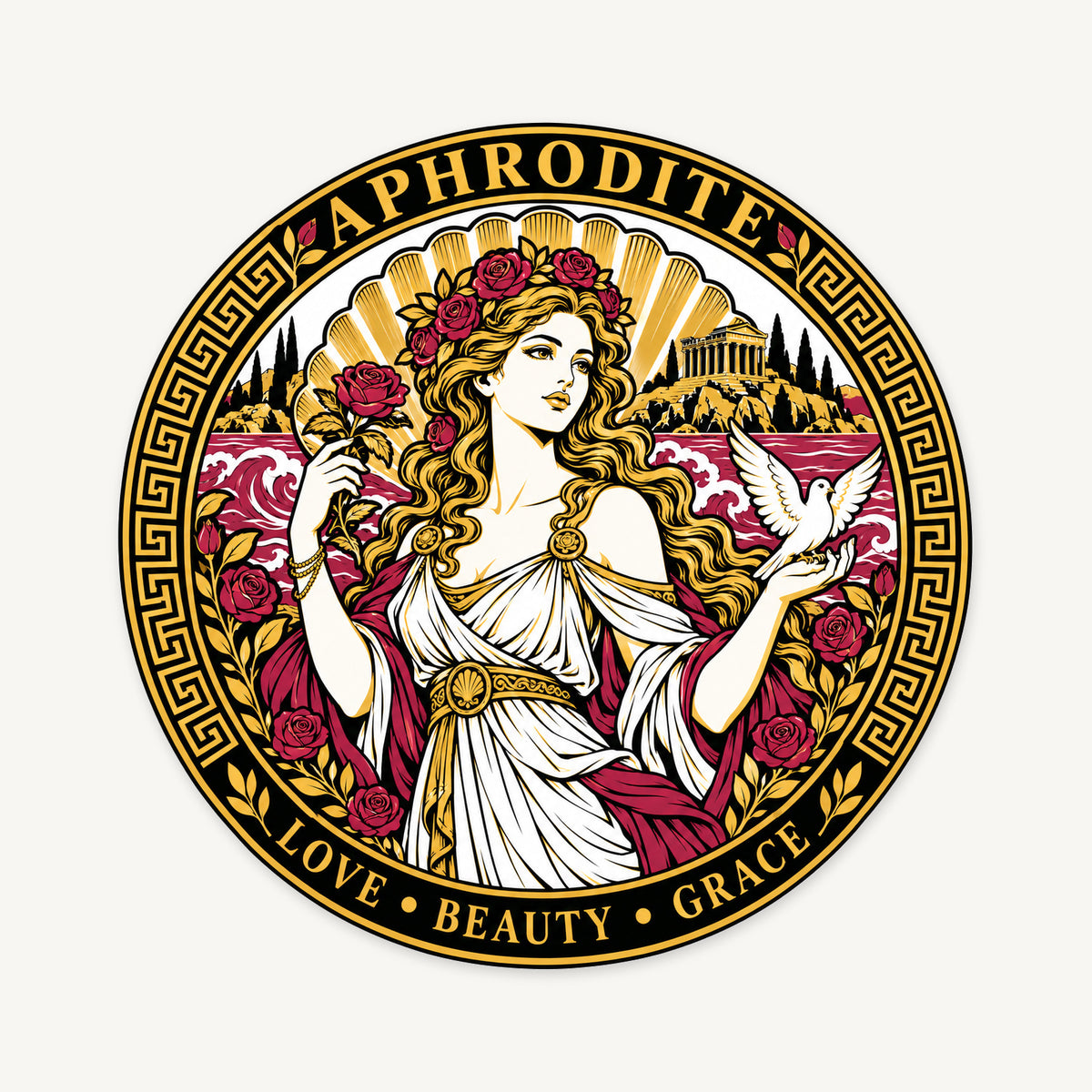 Aphrodite Greek Mythology Seal — front view; illustrative rendering