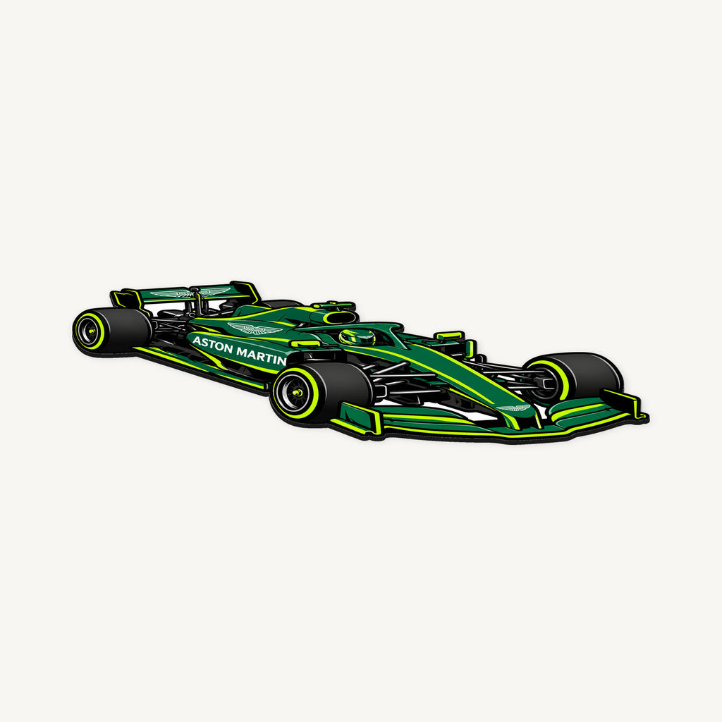 Aston Martin F1 Car Sign — angled view showing the thin plaque profile; illustrative rendering