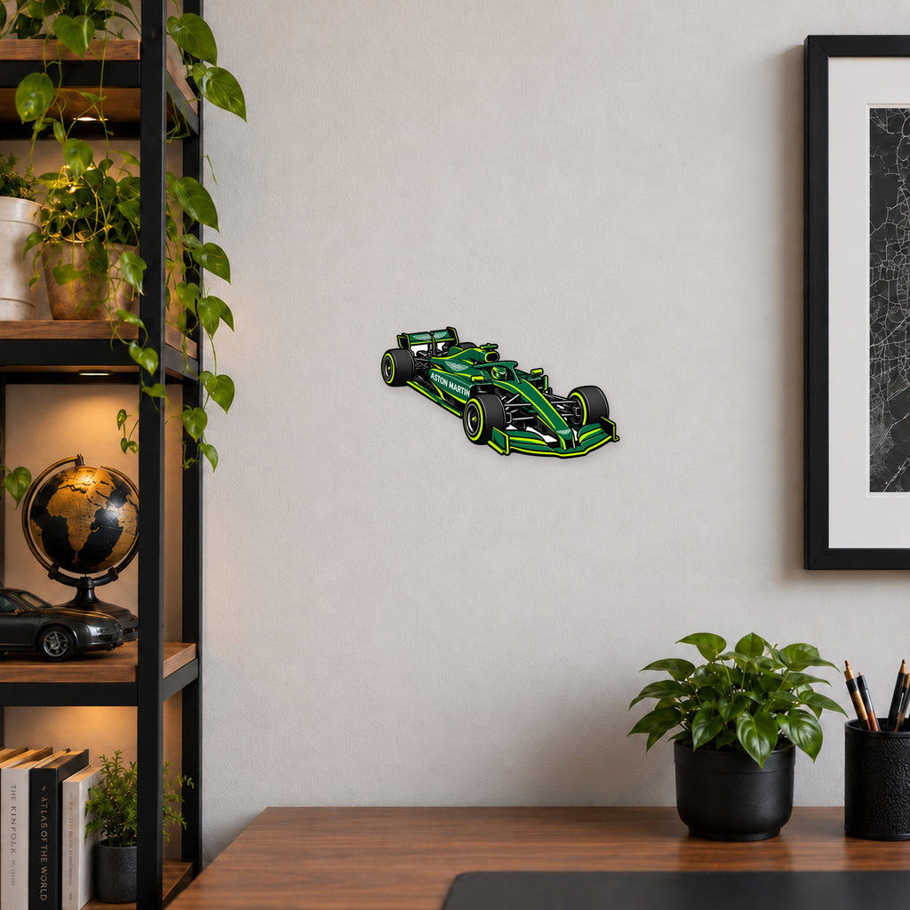 Aston Martin F1 Car Sign — example wall display; illustrative rendering