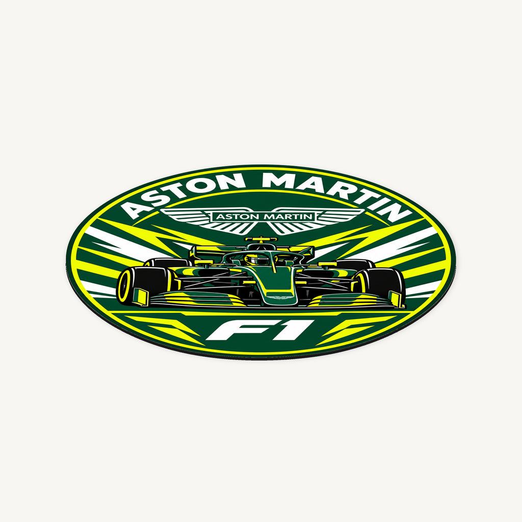 Aston Martin F1 Team Seal — angled view showing the thin plaque profile; illustrative rendering