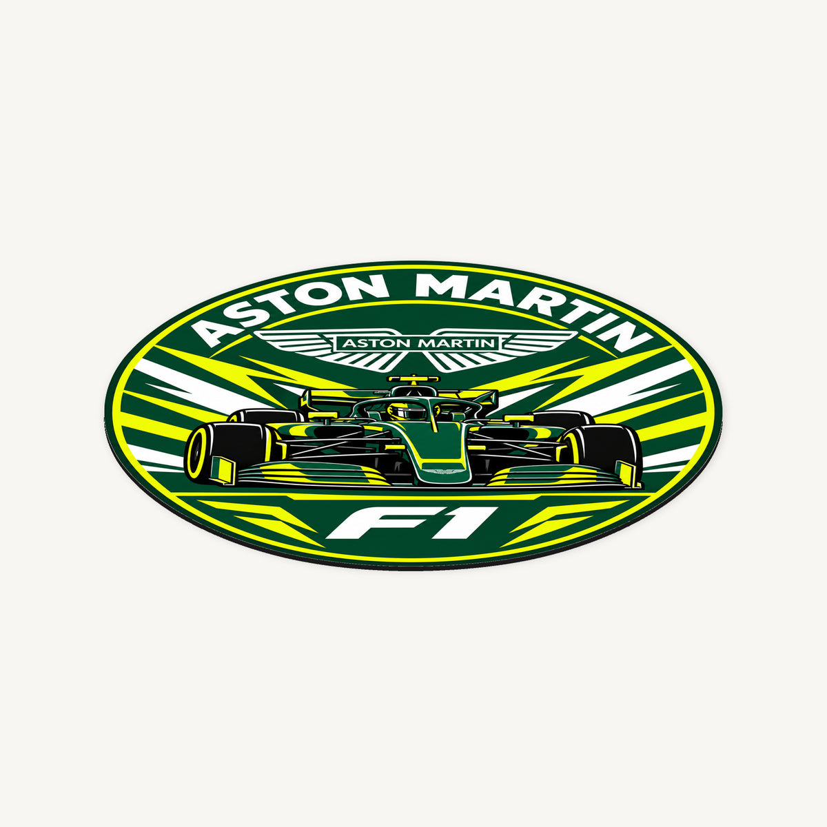 Aston Martin F1 Team Seal — angled view showing the thin plaque profile; illustrative rendering