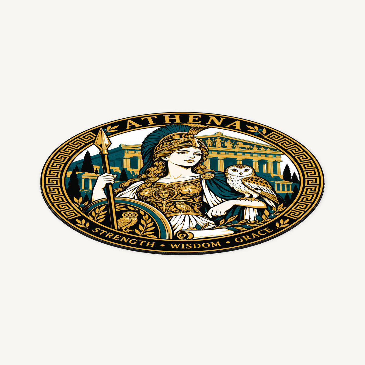 Athena Greek Mythology Seal — angled view showing thin profile; illustrative rendering