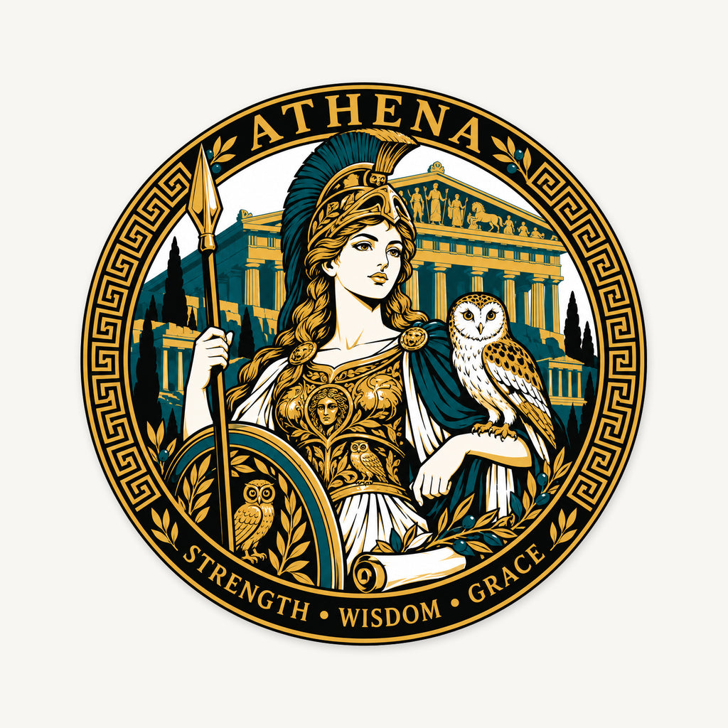 Athena Greek Mythology Seal — front view; illustrative rendering