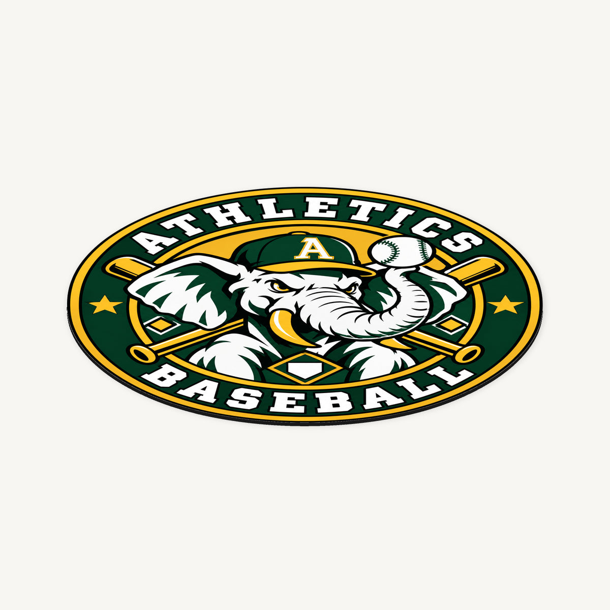 Athletics MLB Team Seal — angled view showing the thin plaque profile; illustrative rendering