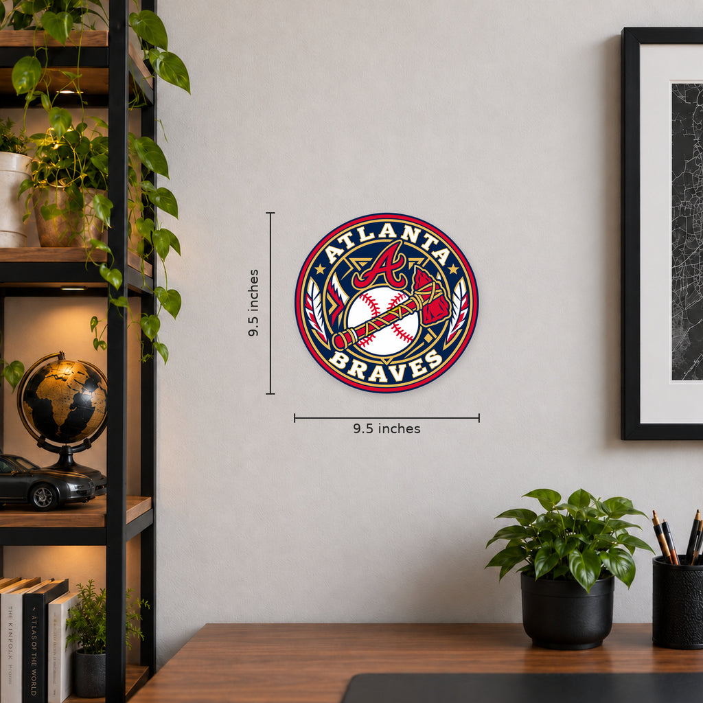 Atlanta Braves MLB Team Seal — example wall display with 9.5-inch width and height guides; illustrative rendering