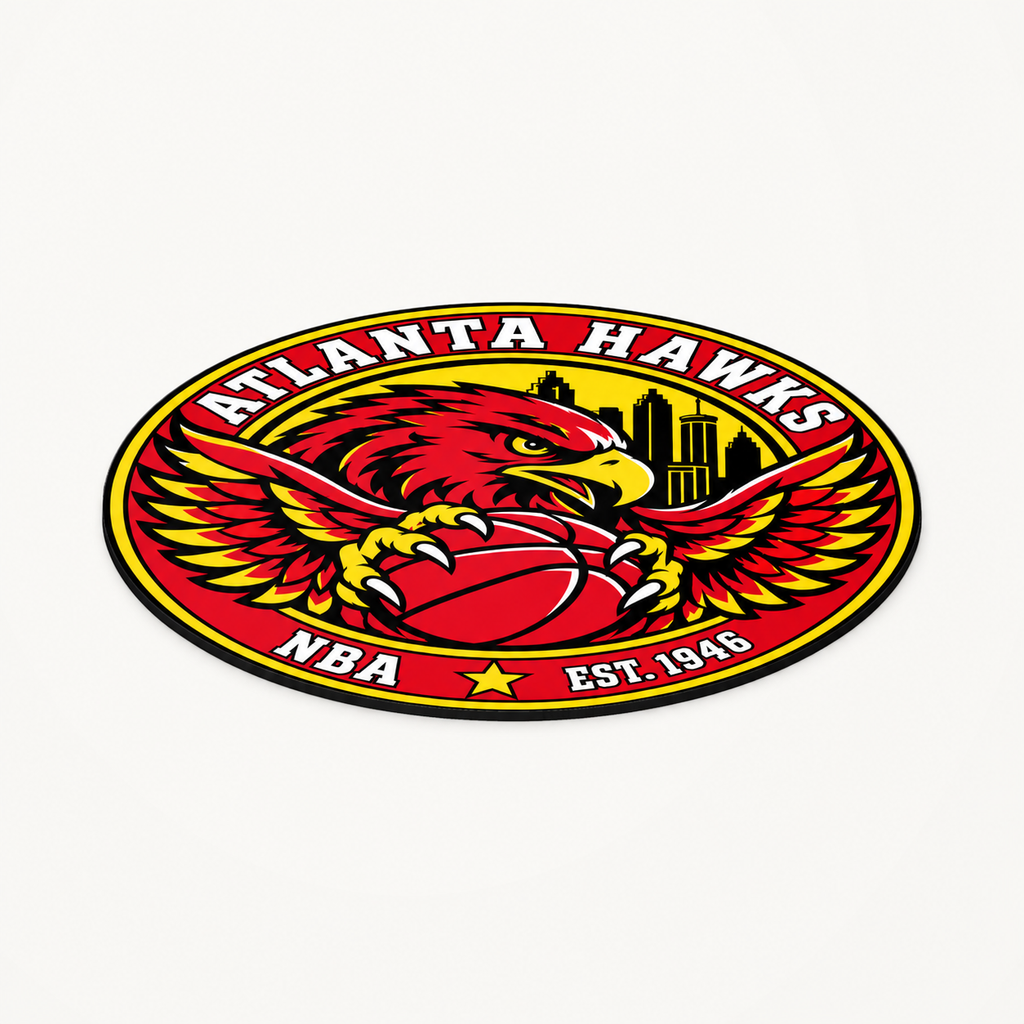 Atlanta Hawks NBA seal — angled view showing thin profile; illustrative rendering