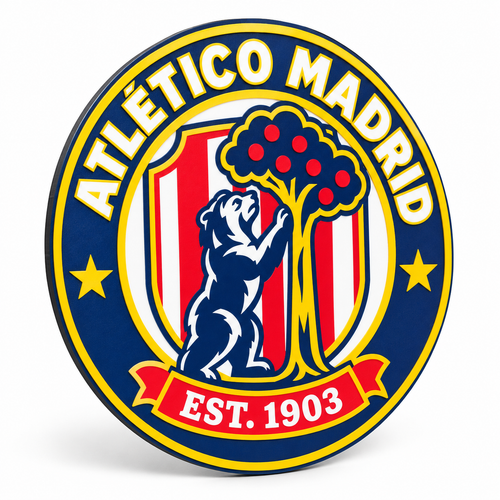 Atlético Madrid soccer club seal — angled illustrative rendering