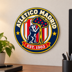 Atlético Madrid soccer club seal — wall-display illustrative rendering