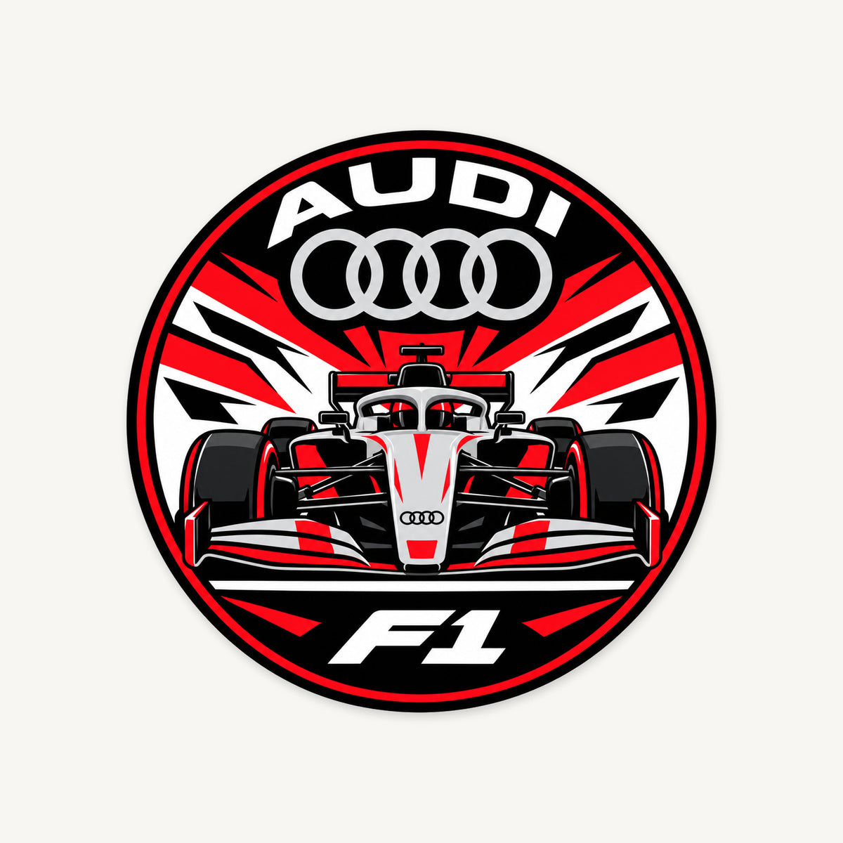 Audi F1 Team Seal — front view; illustrative rendering
