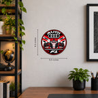 Audi F1 Team Seal — example wall display with 9.5-inch width and height guides; illustrative rendering