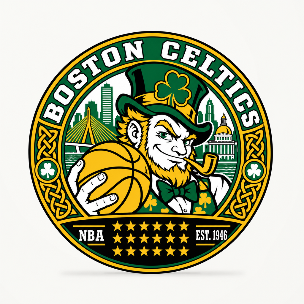 Boston Celtics 3D-printed NBA seal — front view; illustrative rendering