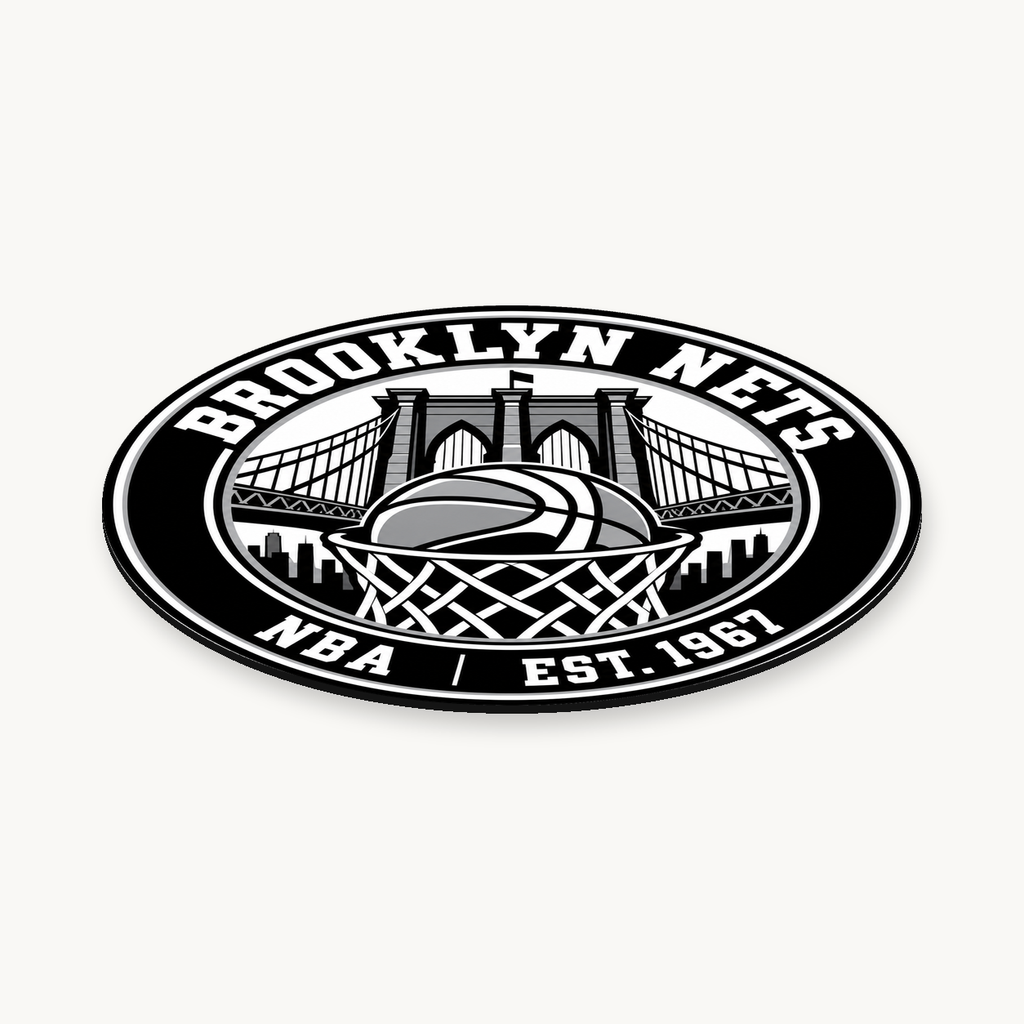 Brooklyn Nets NBA seal — angled view showing thin profile; illustrative rendering