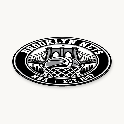 Brooklyn Nets NBA seal — angled view showing thin profile; illustrative rendering