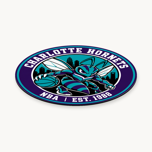 Charlotte Hornets NBA seal — angled view showing thin profile; illustrative rendering