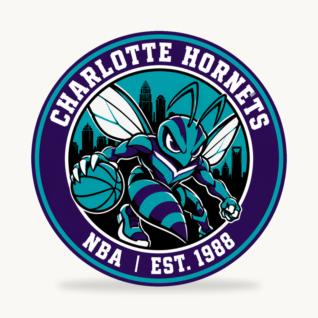 Charlotte Hornets NBA seal — front view; illustrative rendering