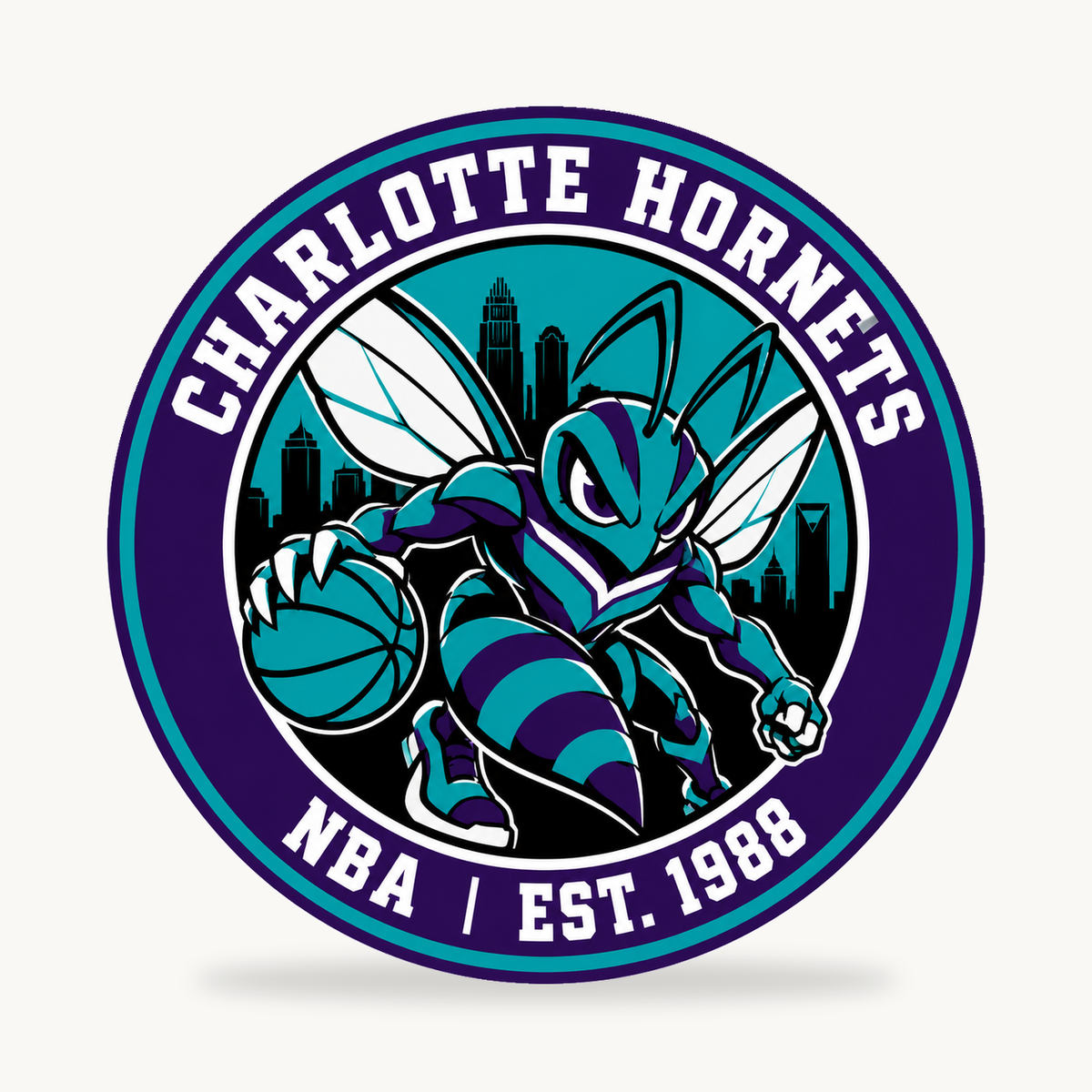 Charlotte Hornets NBA seal — front view; illustrative rendering