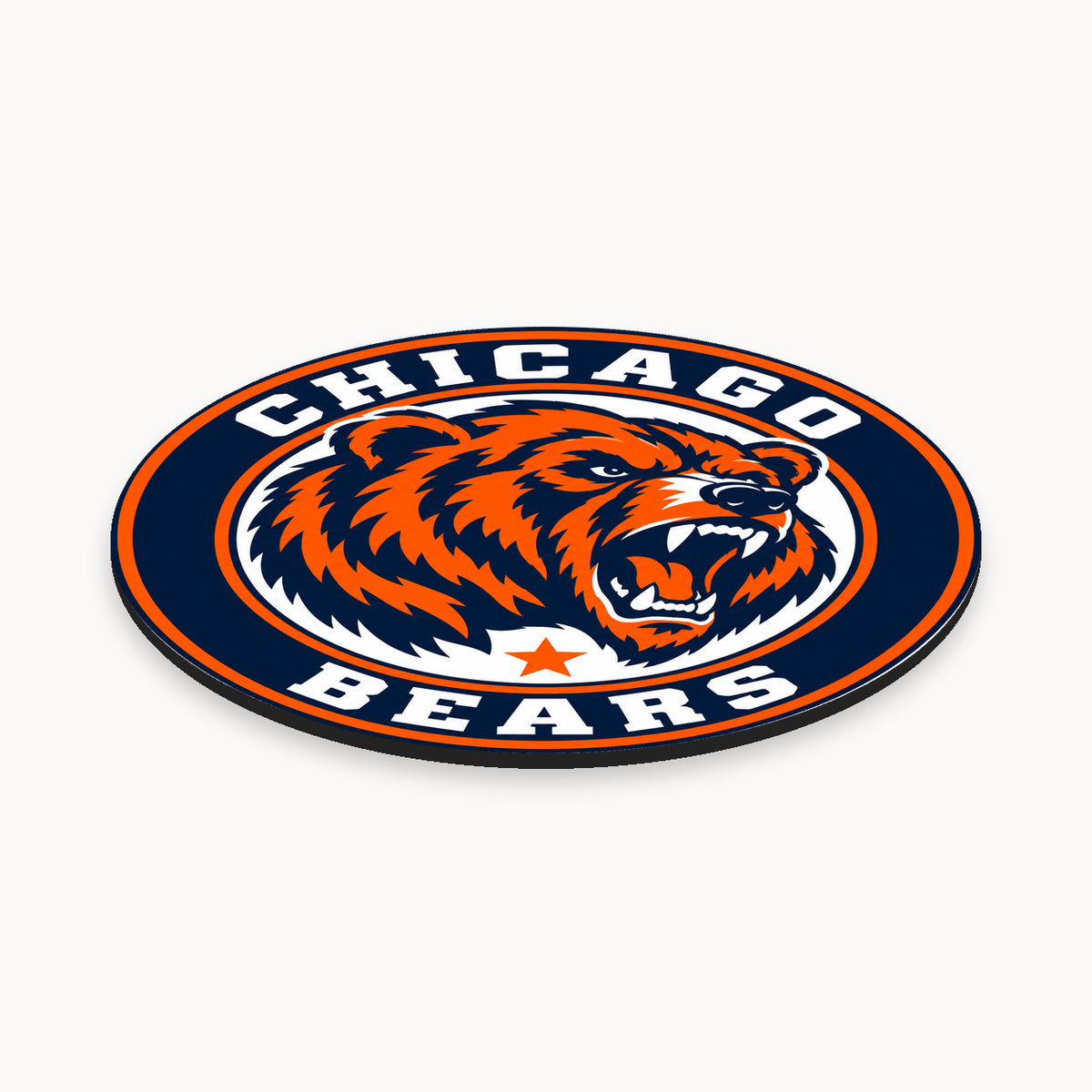 Chicago Bears NFL seal — angled thin-profile view; illustrative rendering