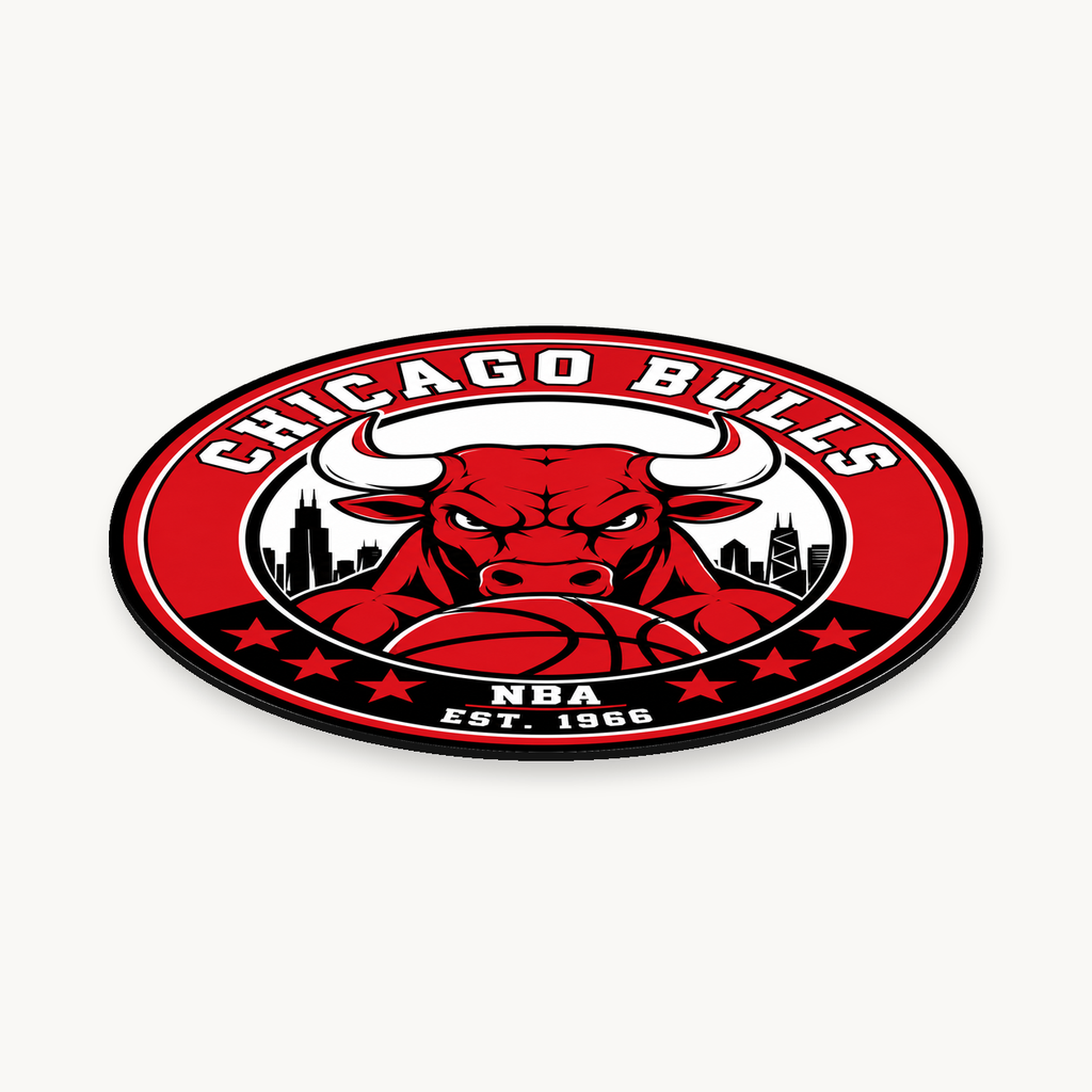 Chicago Bulls NBA seal — angled view showing thin profile; illustrative rendering