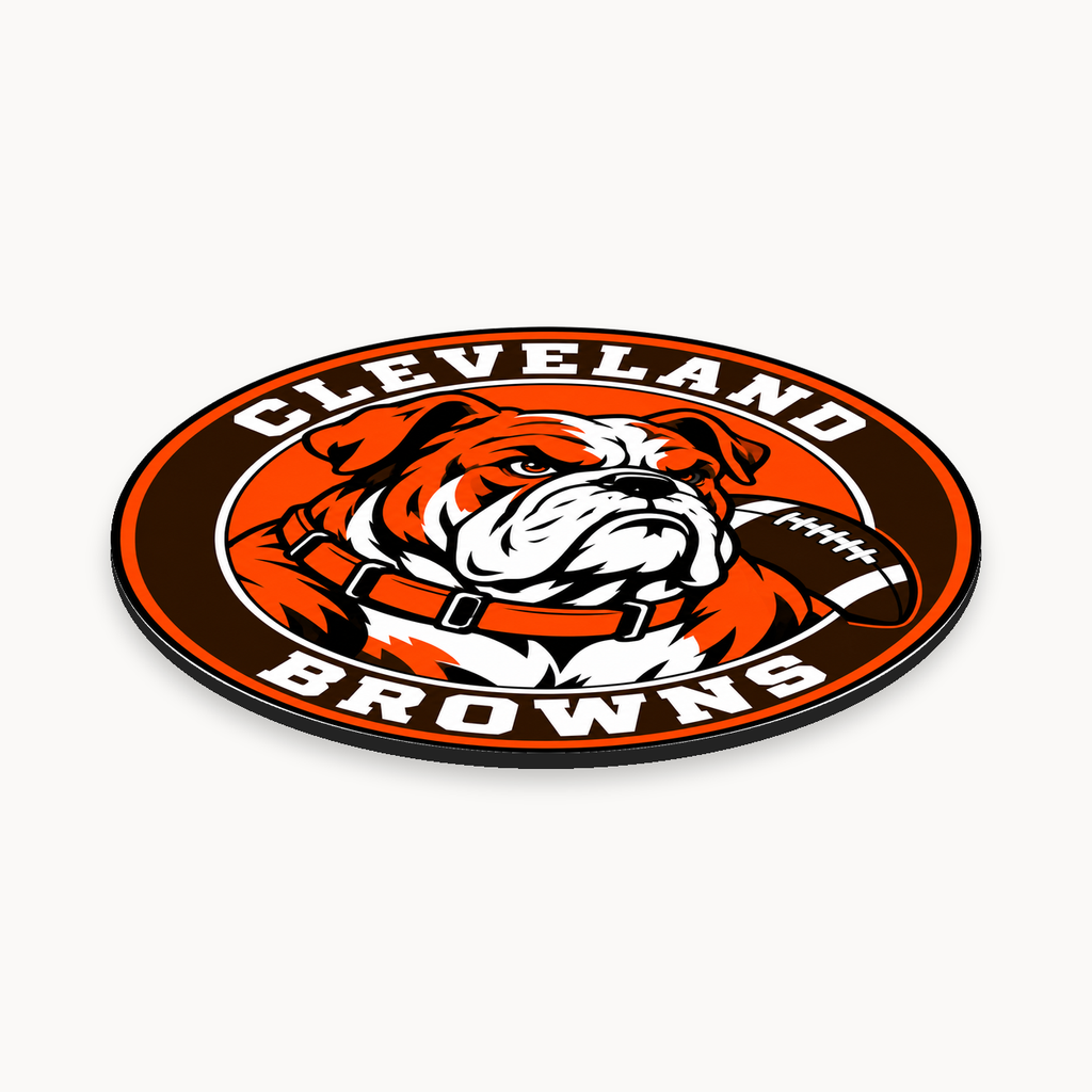 Cleveland Browns NFL seal — angled thin-profile view; illustrative rendering