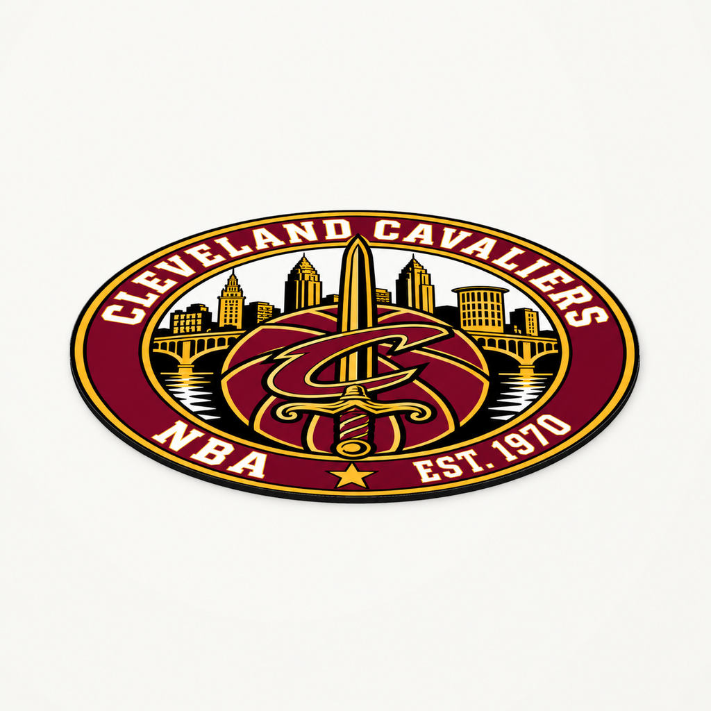 Cleveland Cavaliers NBA seal — angled view showing thin profile; illustrative rendering