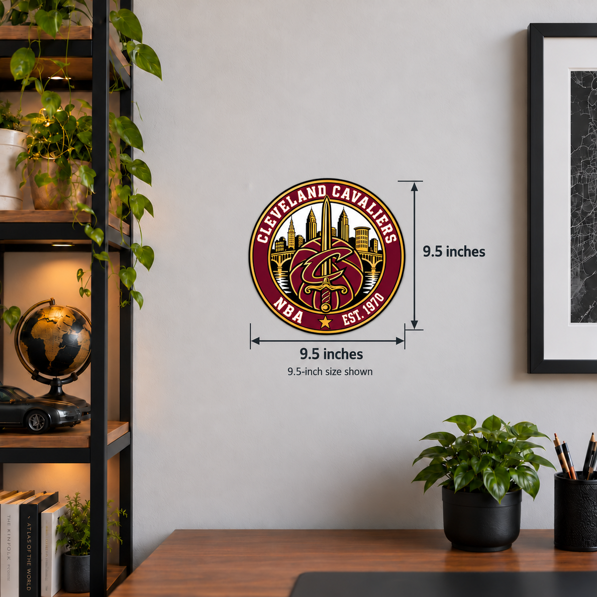 Cleveland Cavaliers NBA Seal — wall display with width and height measurements of 9.5 inches; 9.5-inch size shown