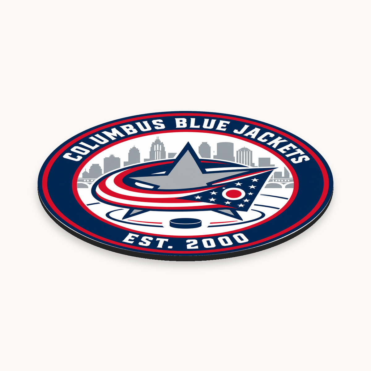 Columbus Blue Jackets NHL seal — angled thin-profile view; illustrative rendering