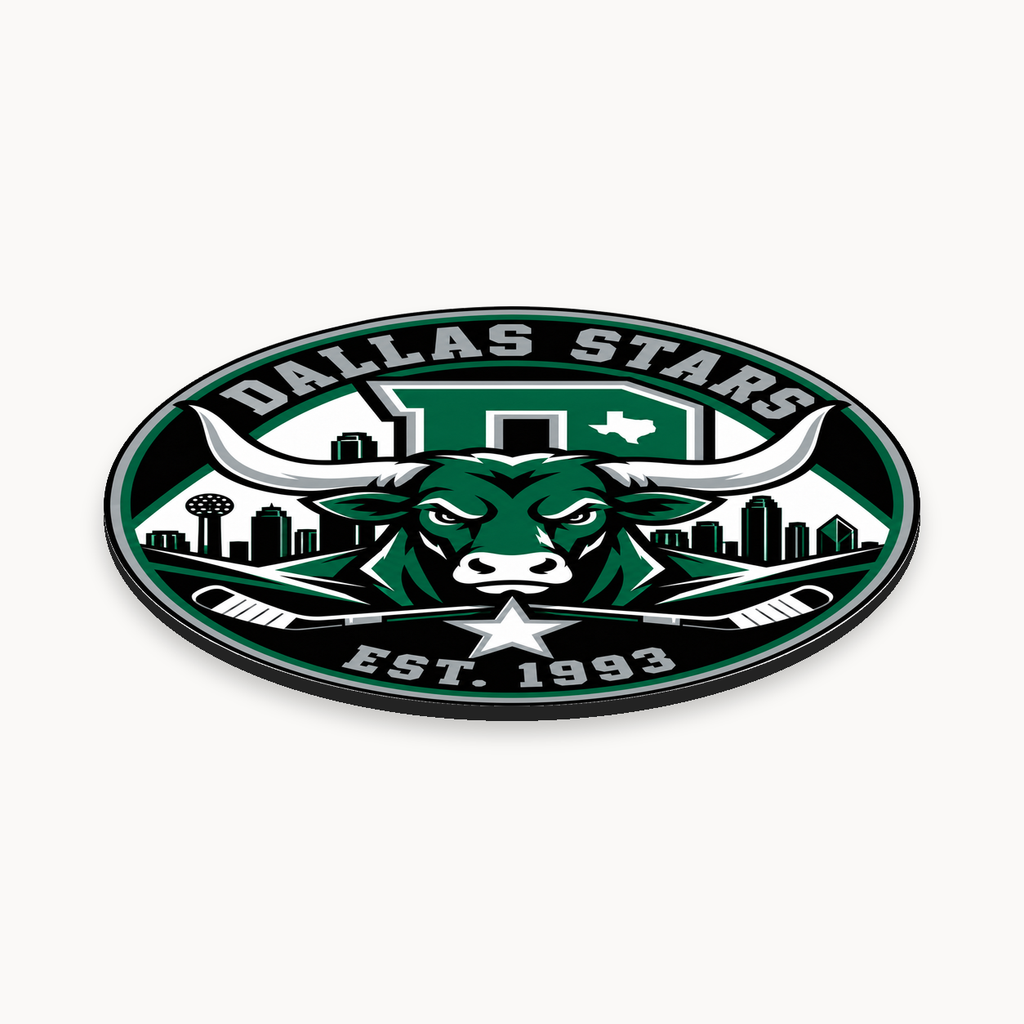Dallas Stars NHL seal — angled thin-profile view; illustrative rendering