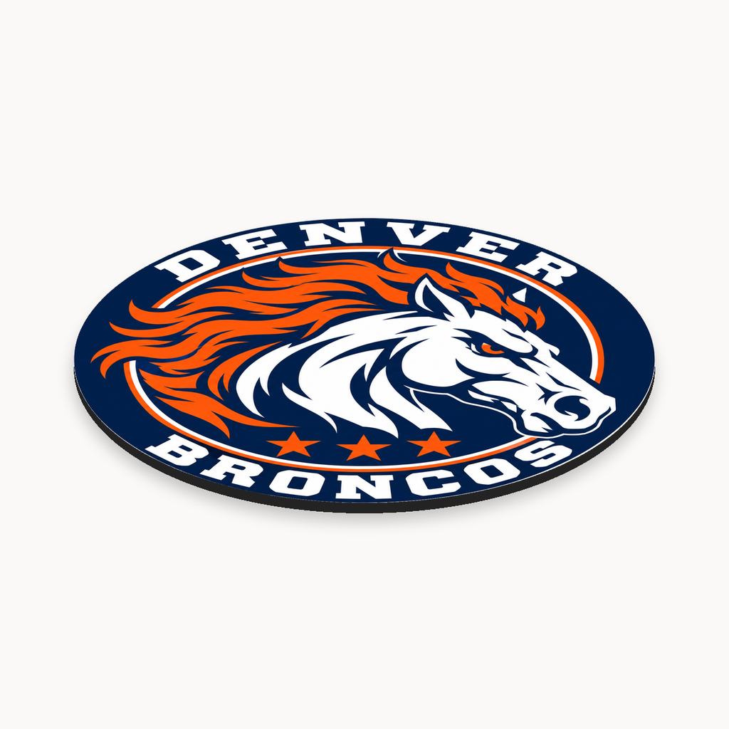 Denver Broncos NFL seal — angled thin-profile view; illustrative rendering