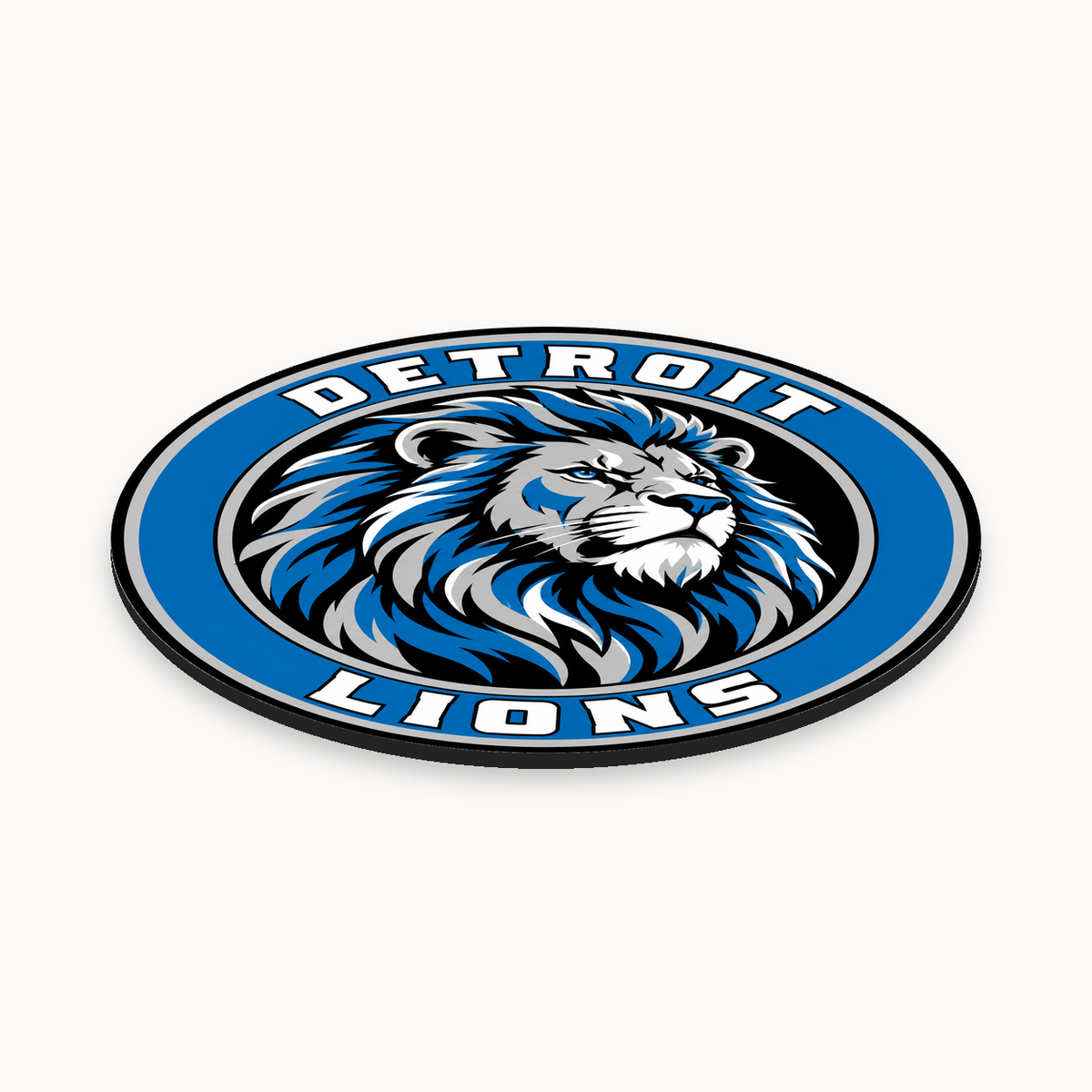 Detroit Lions NFL seal — angled thin-profile view; illustrative rendering
