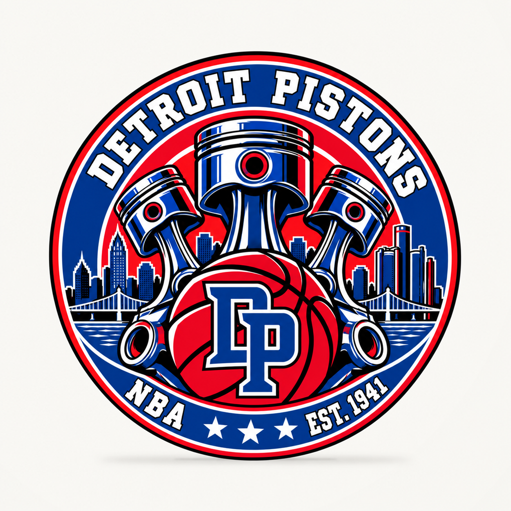 Detroit Pistons 3D-printed NBA seal — front view; illustrative rendering