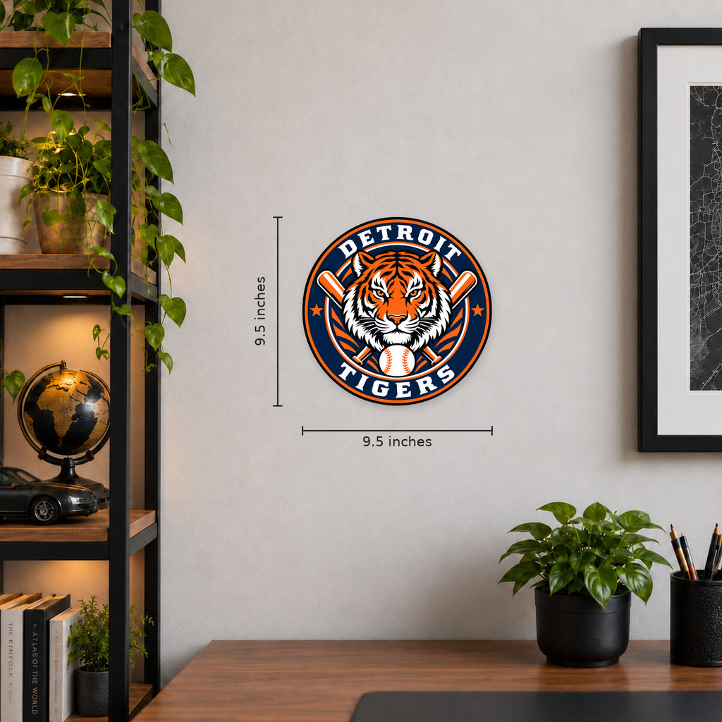 Detroit Tigers MLB Team Seal — example wall display with 9.5-inch width and height guides; illustrative rendering
