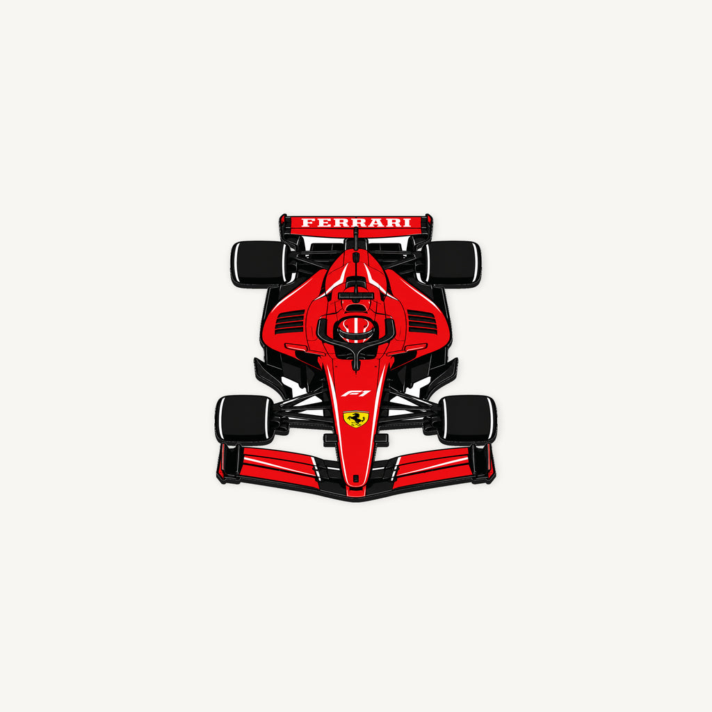 Ferrari F1 Car Sign — angled view showing the thin plaque profile; illustrative rendering