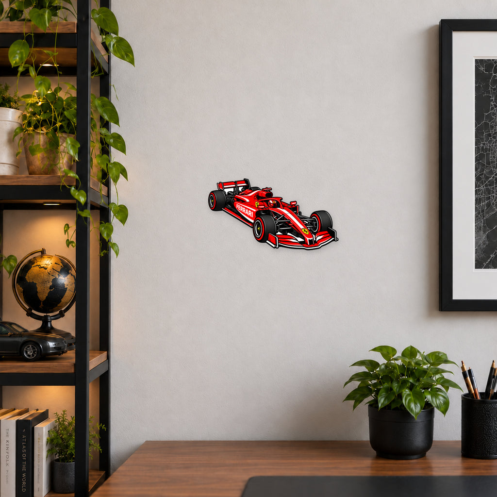 Ferrari F1 Car Sign — Three-Quarter — example wall display; illustrative rendering
