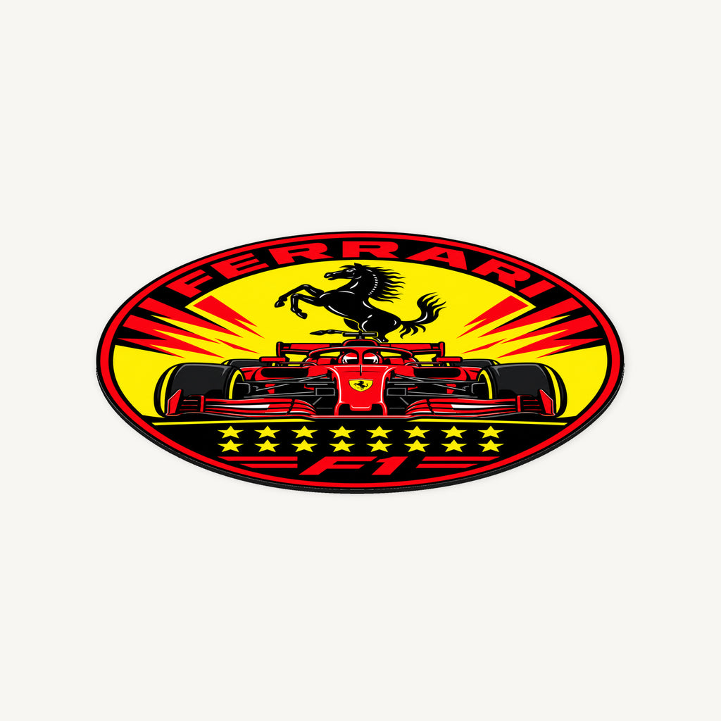 Ferrari F1 Team Seal — angled view showing the thin plaque profile; illustrative rendering