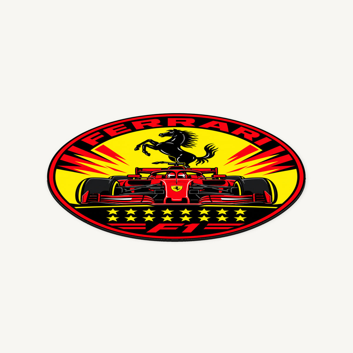 Ferrari F1 Team Seal — angled view showing the thin plaque profile; illustrative rendering