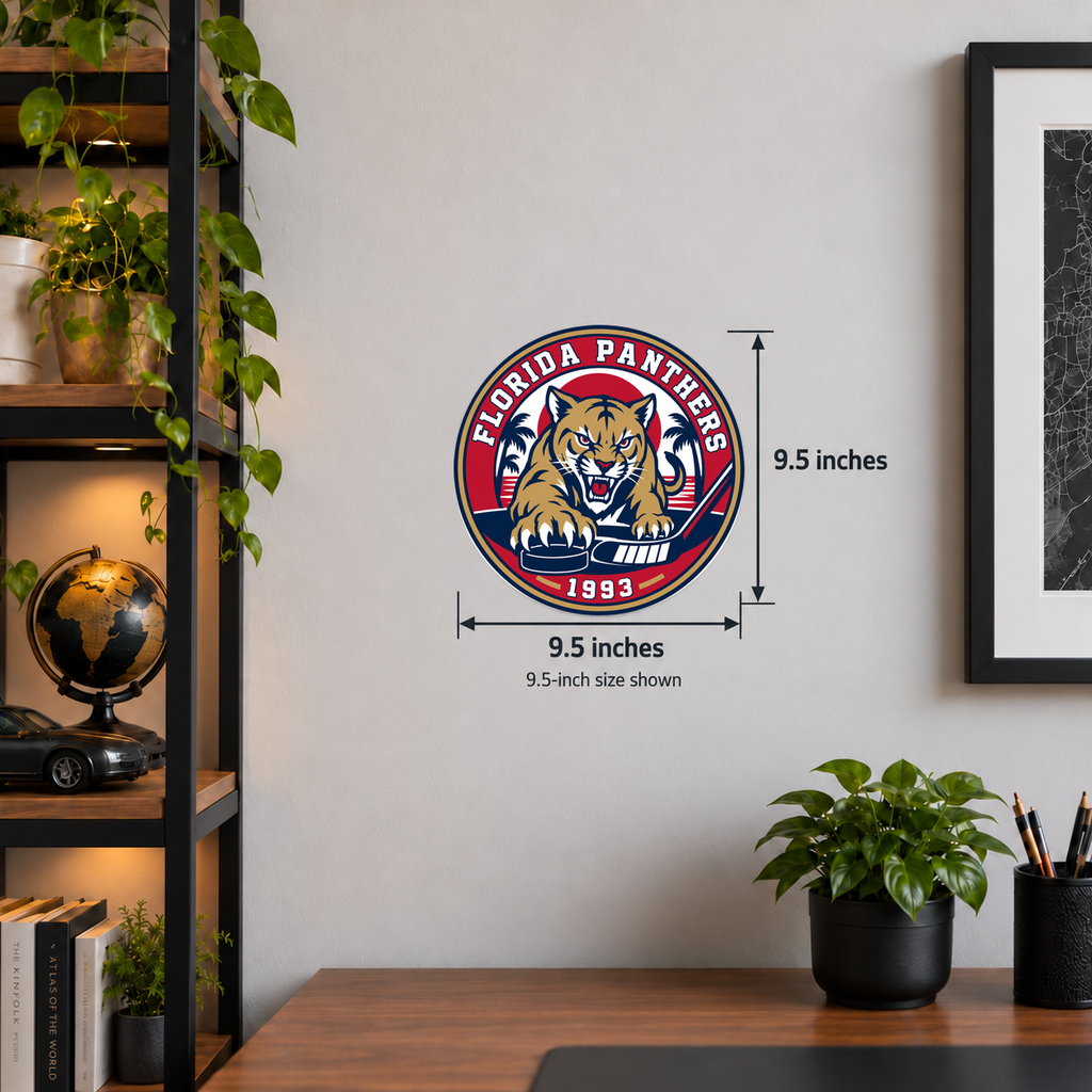 Florida Panthers NHL seal — wall display with 9.5-inch measurements; 9.5-inch size shown; illustrative rendering