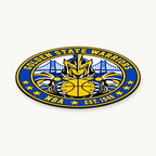 Golden State Warriors NBA seal — angled view showing thin profile; illustrative rendering