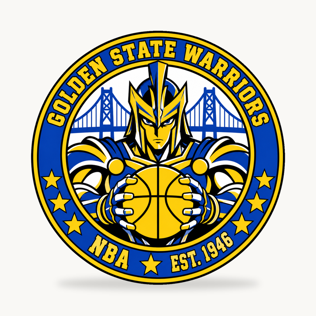 Golden State Warriors NBA seal — front view; illustrative rendering