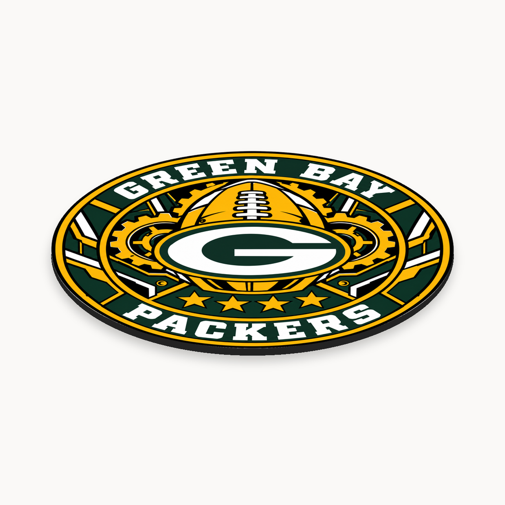 Green Bay Packers NFL seal — angled thin-profile view; illustrative rendering
