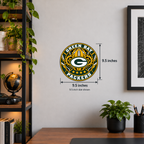 Green Bay Packers NFL seal — wall display with 9.5-inch measurements; 9.5-inch size shown; illustrative rendering