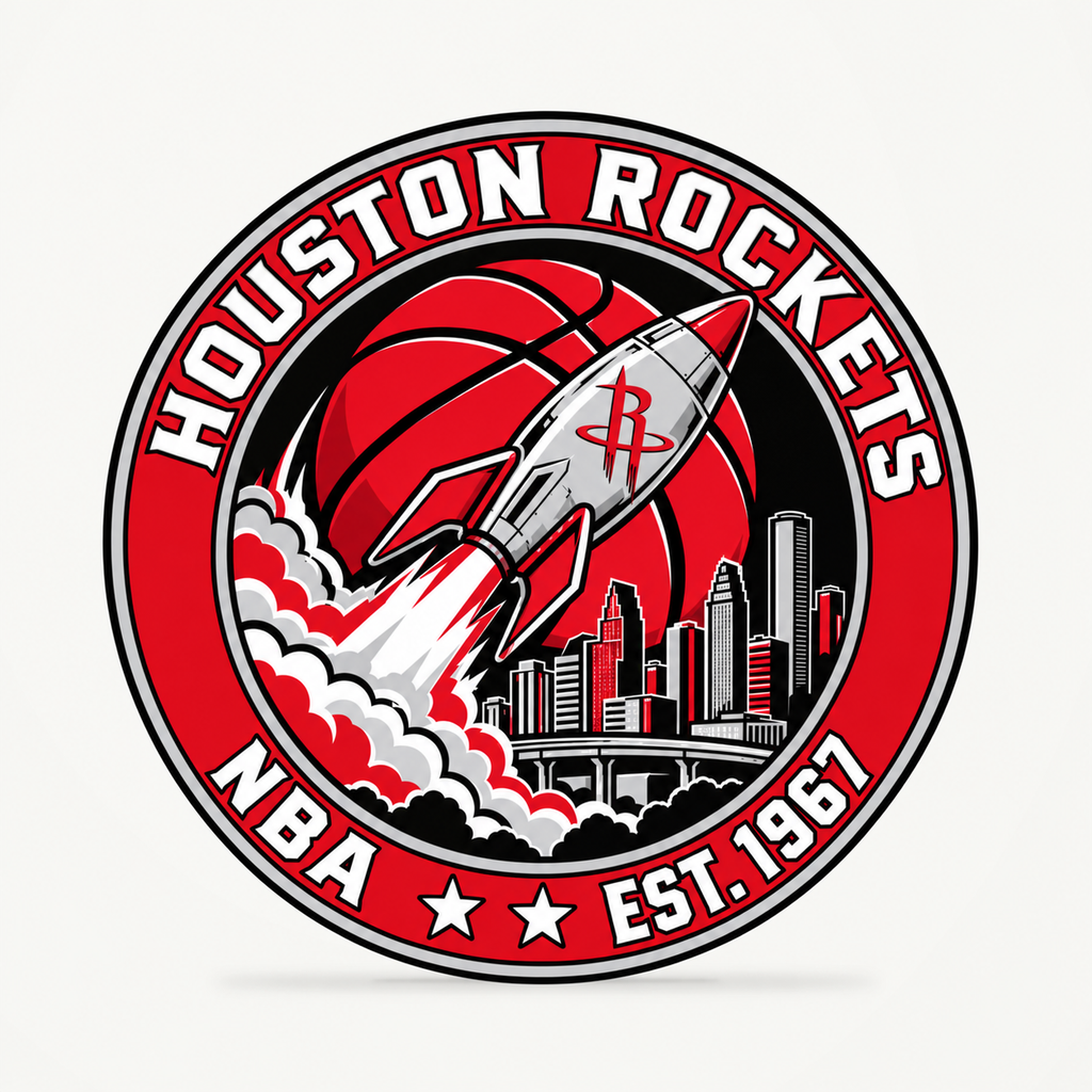 Houston Rockets NBA seal — front view; illustrative rendering